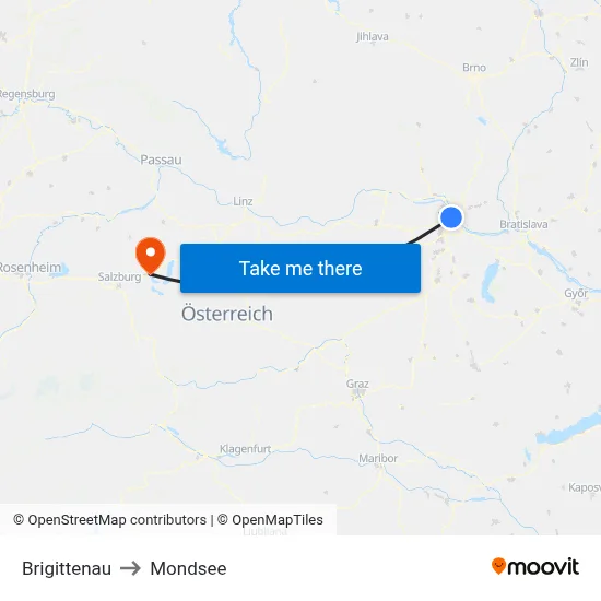 Brigittenau to Mondsee map
