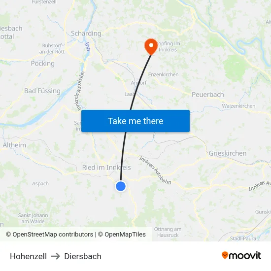 Hohenzell to Diersbach map