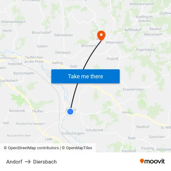 Andorf to Diersbach map