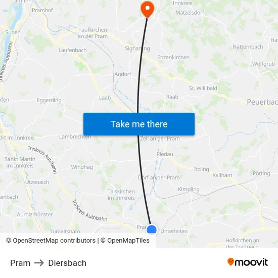 Pram to Diersbach map