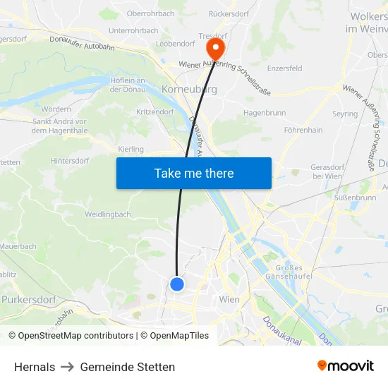 Hernals to Gemeinde Stetten map