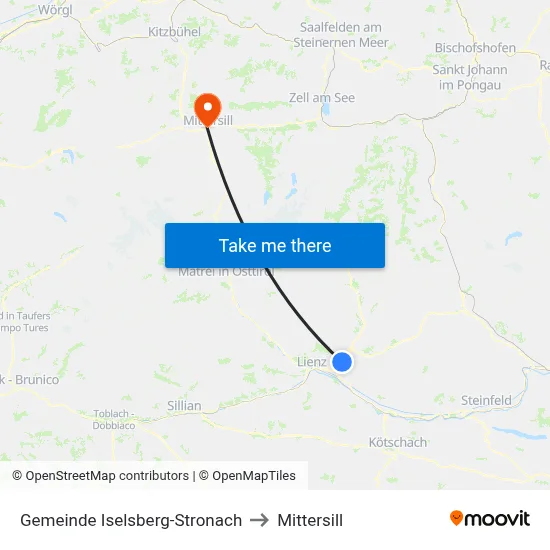 Gemeinde Iselsberg-Stronach to Mittersill map