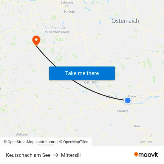 Keutschach am See to Mittersill map