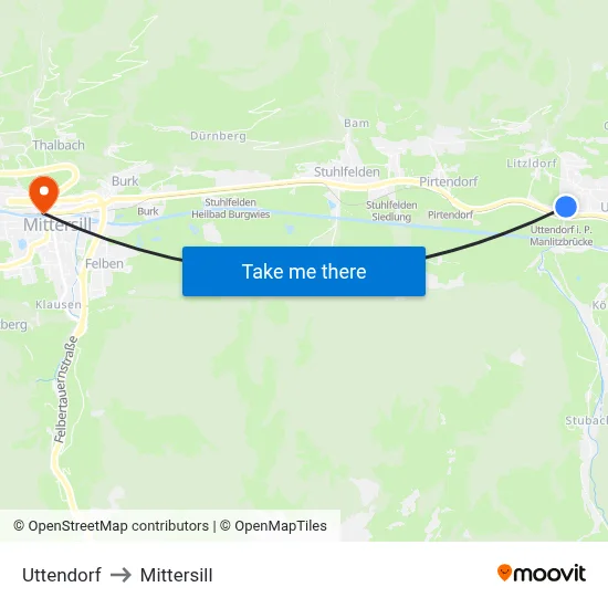 Uttendorf to Mittersill map