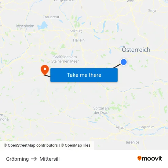 Gröbming to Mittersill map