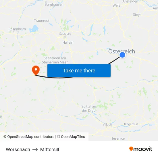 Wörschach to Mittersill map