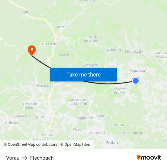 Vorau to Fischbach map