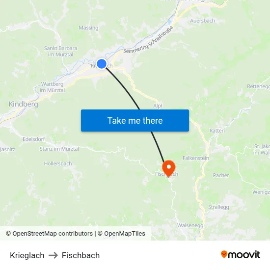 Krieglach to Fischbach map