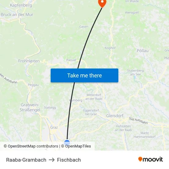 Raaba-Grambach to Fischbach map