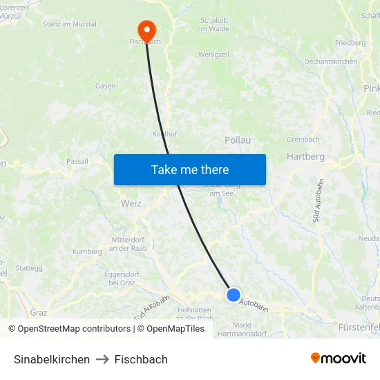 Sinabelkirchen to Fischbach map