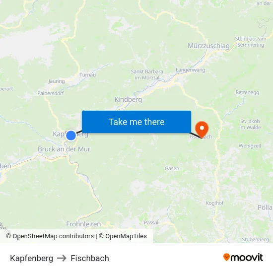 Kapfenberg to Fischbach map