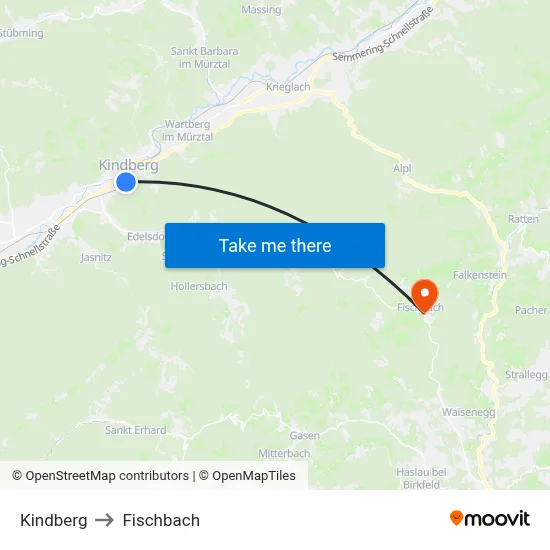 Kindberg to Fischbach map