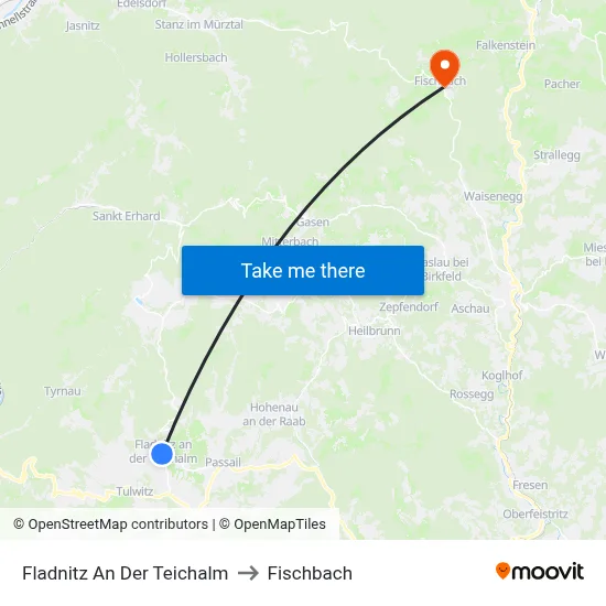 Fladnitz An Der Teichalm to Fischbach map