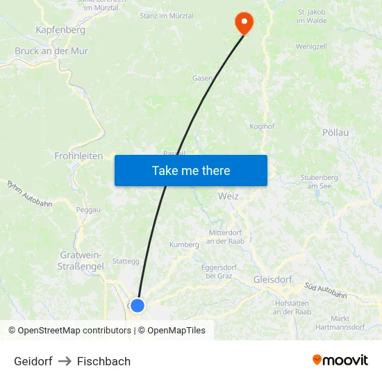 Geidorf to Fischbach map