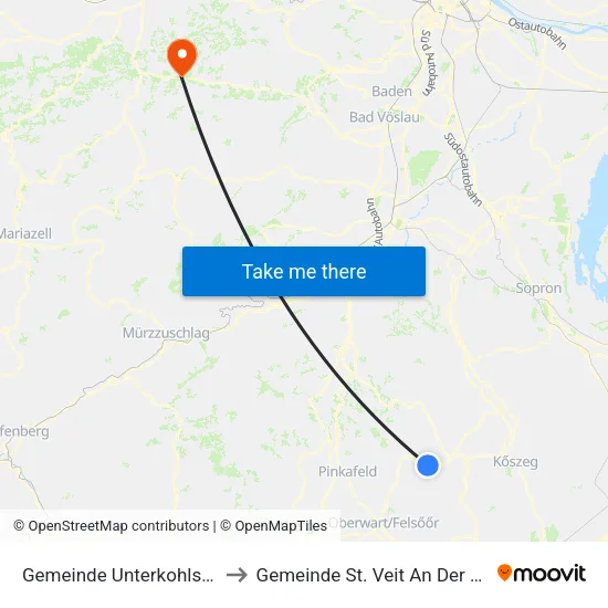 Gemeinde Unterkohlstätten to Gemeinde St. Veit An Der Gölsen map