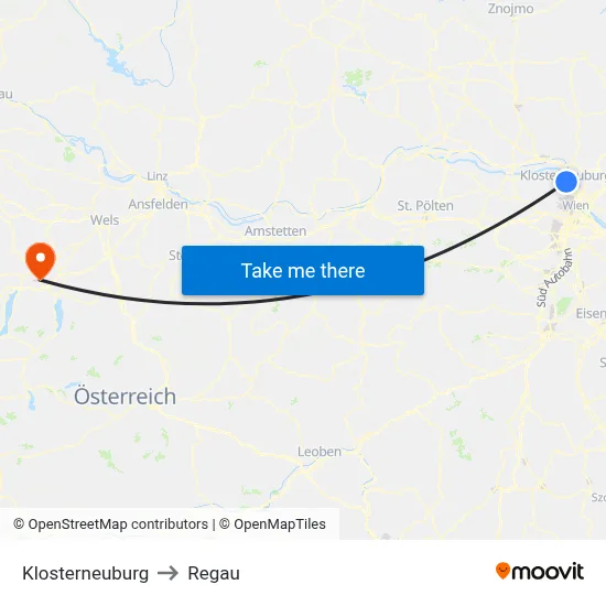 Klosterneuburg to Regau map