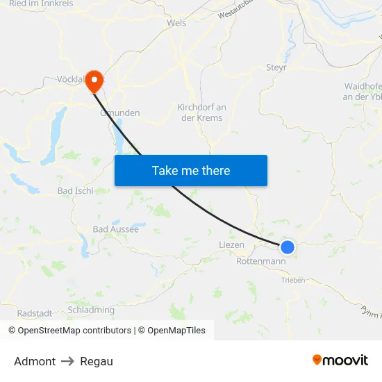 Admont to Regau map