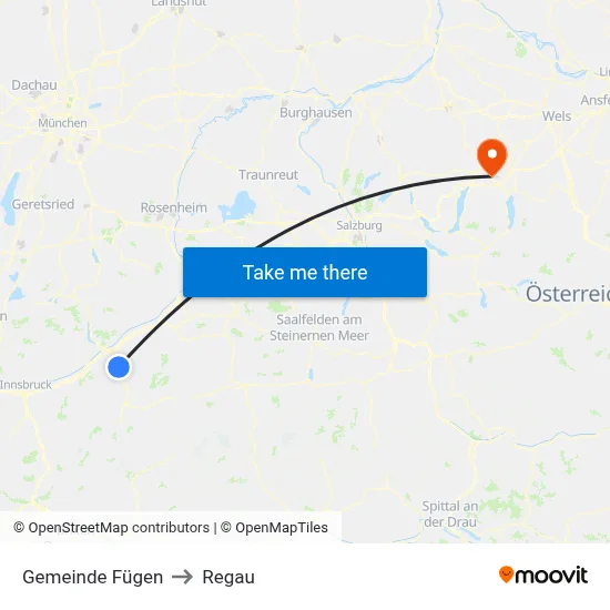 Gemeinde Fügen to Regau map