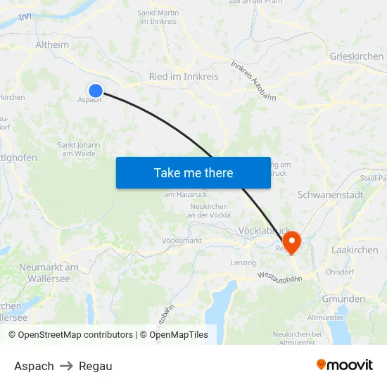 Aspach to Regau map