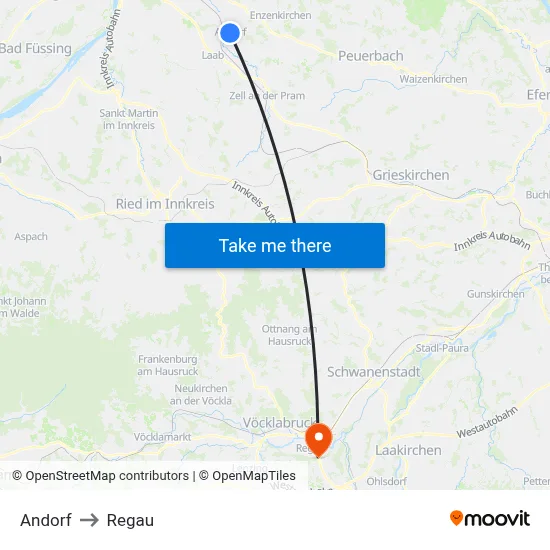 Andorf to Regau map