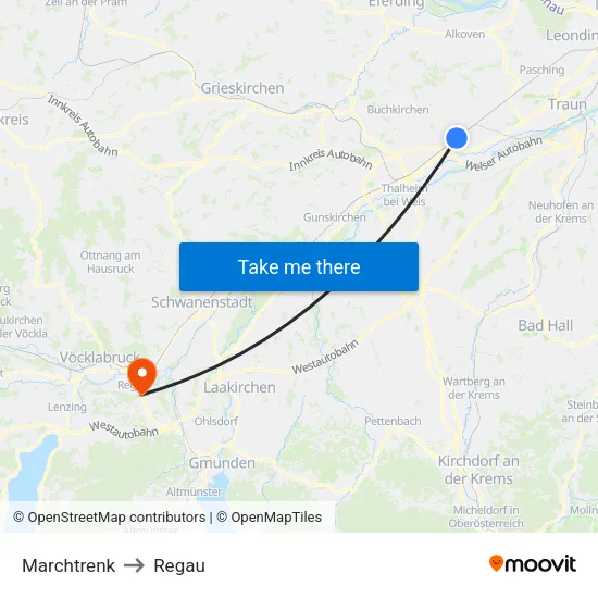 Marchtrenk to Regau map