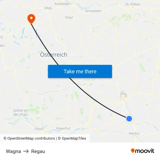 Wagna to Regau map