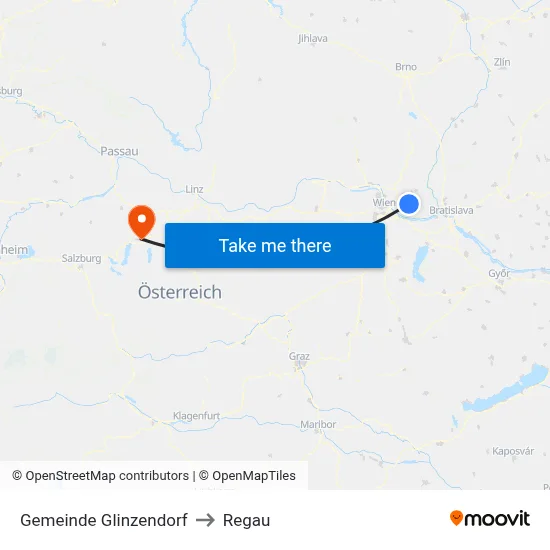 Gemeinde Glinzendorf to Regau map