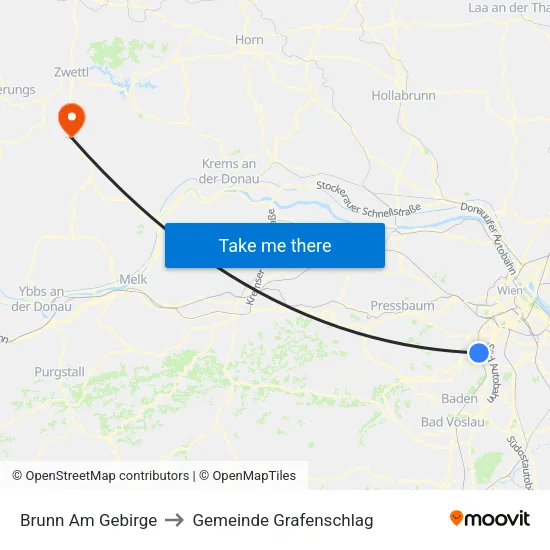 Brunn Am Gebirge to Gemeinde Grafenschlag map