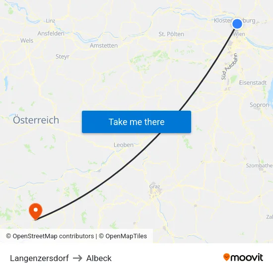 Langenzersdorf to Albeck map
