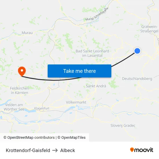 Krottendorf-Gaisfeld to Albeck map