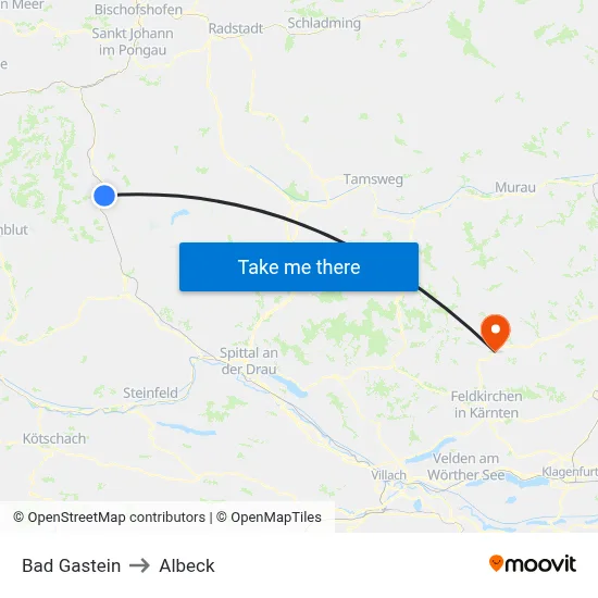 Bad Gastein to Albeck map