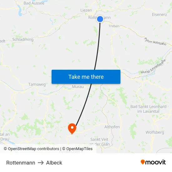 Rottenmann to Albeck map