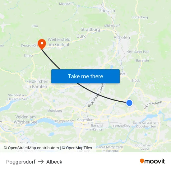 Poggersdorf to Albeck map