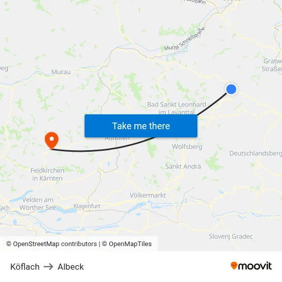 Köflach to Albeck map