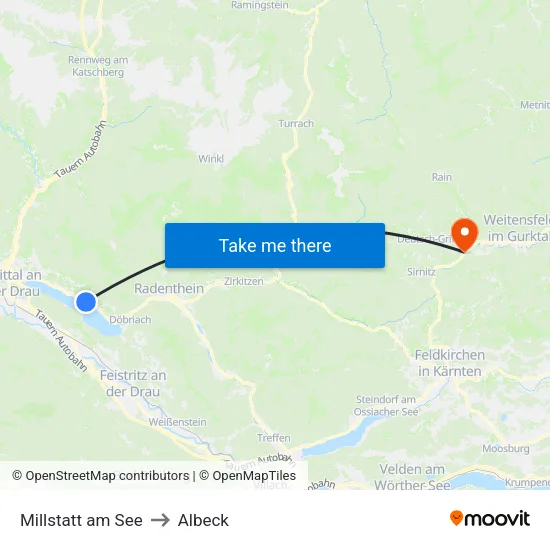 Millstatt am See to Albeck map