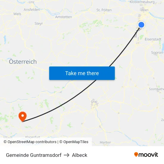 Gemeinde Guntramsdorf to Albeck map