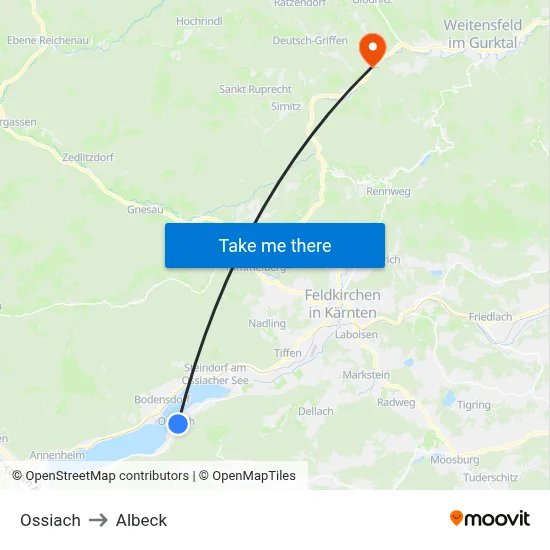 Ossiach to Albeck map