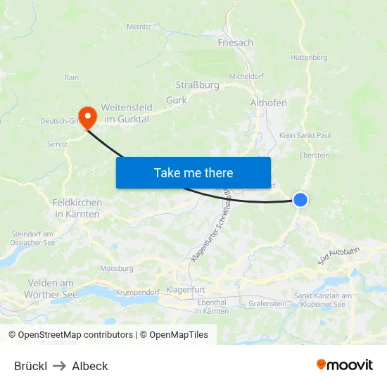 Brückl to Albeck map
