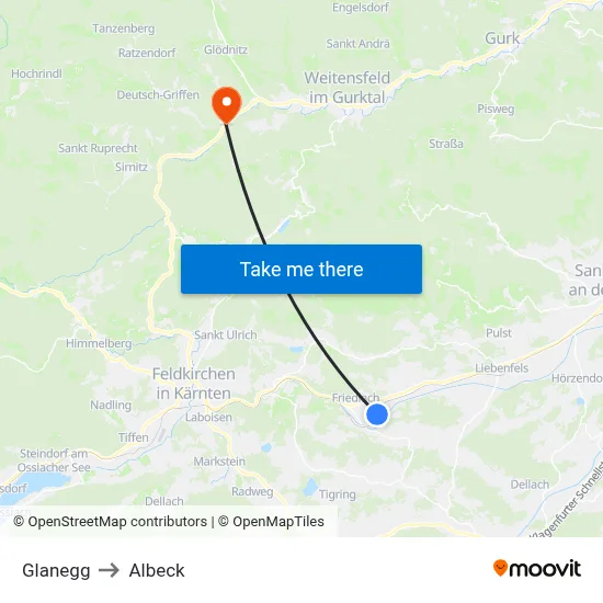 Glanegg to Albeck map