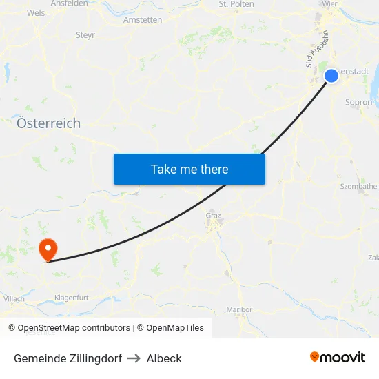 Gemeinde Zillingdorf to Albeck map