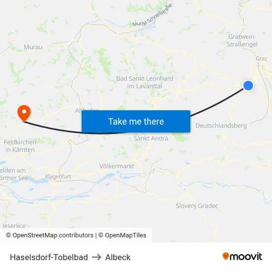 Haselsdorf-Tobelbad to Albeck map