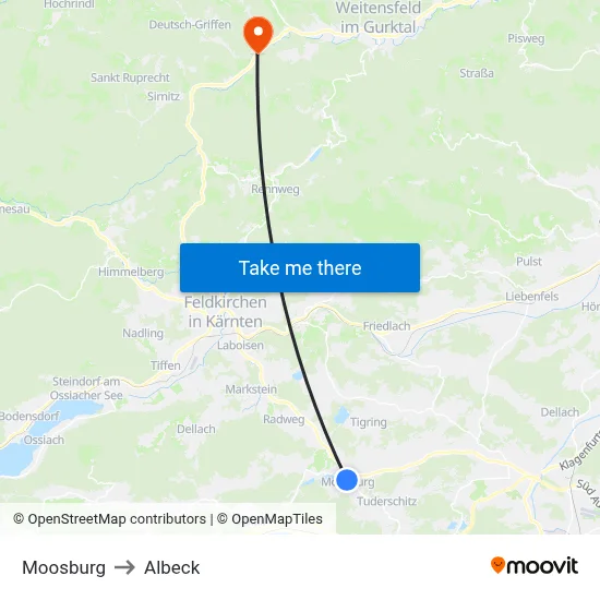 Moosburg to Albeck map