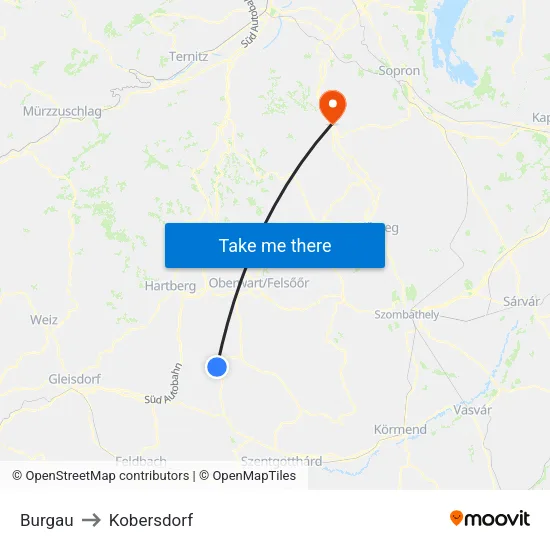 Burgau to Kobersdorf map