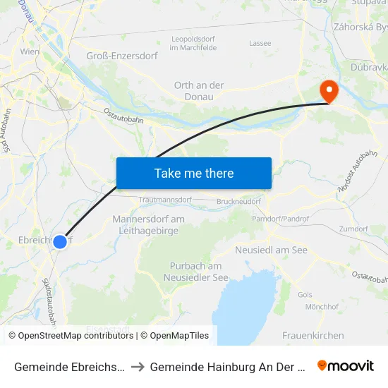 Gemeinde Ebreichsdorf to Gemeinde Hainburg An Der Donau map