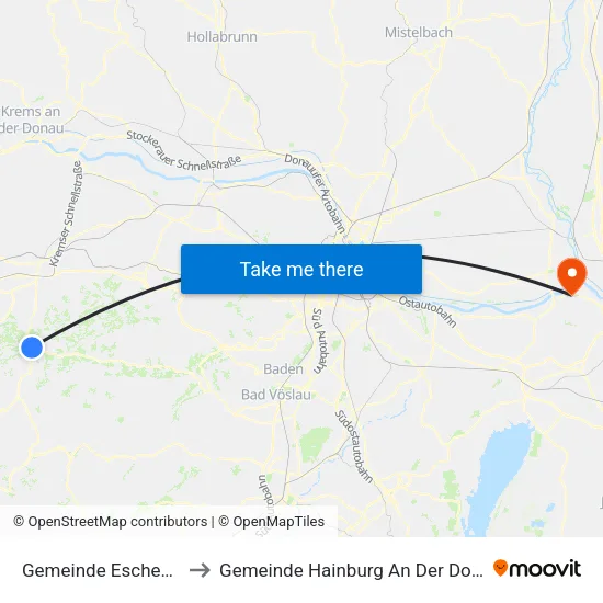 Gemeinde Eschenau to Gemeinde Hainburg An Der Donau map