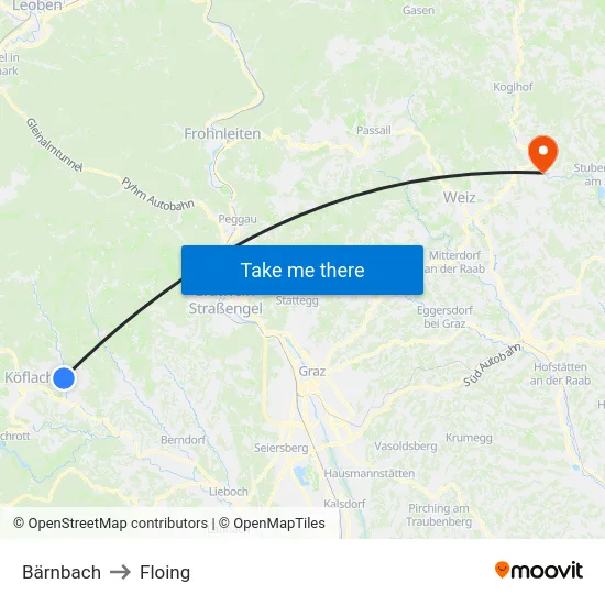 Bärnbach to Floing map