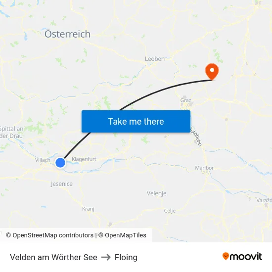 Velden am Wörther See to Floing map