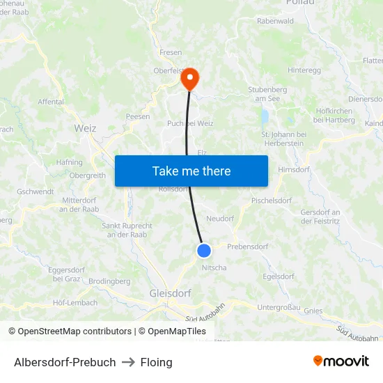 Albersdorf-Prebuch to Floing map