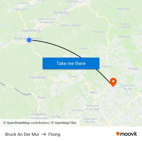 Bruck An Der Mur to Floing map