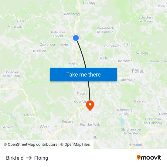 Birkfeld to Floing map